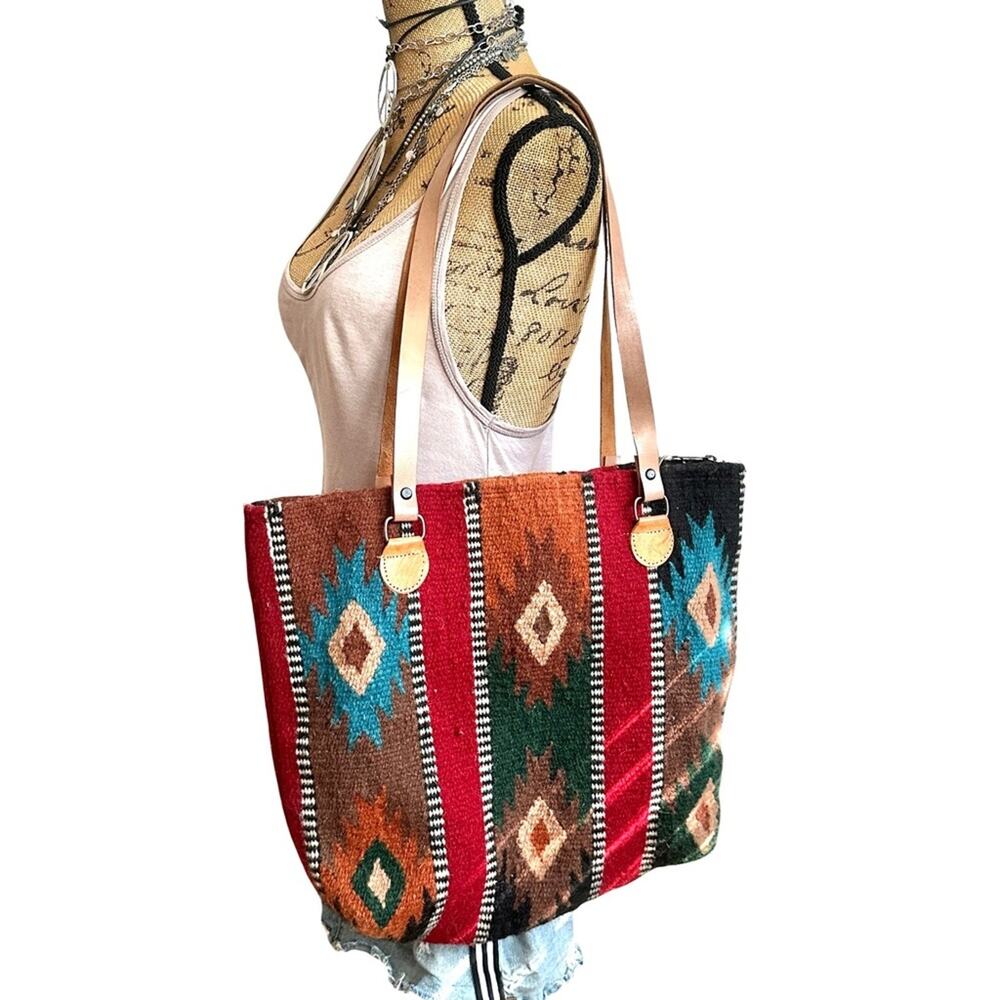 Saddle blanket Southwestern wool shoulder tote bag